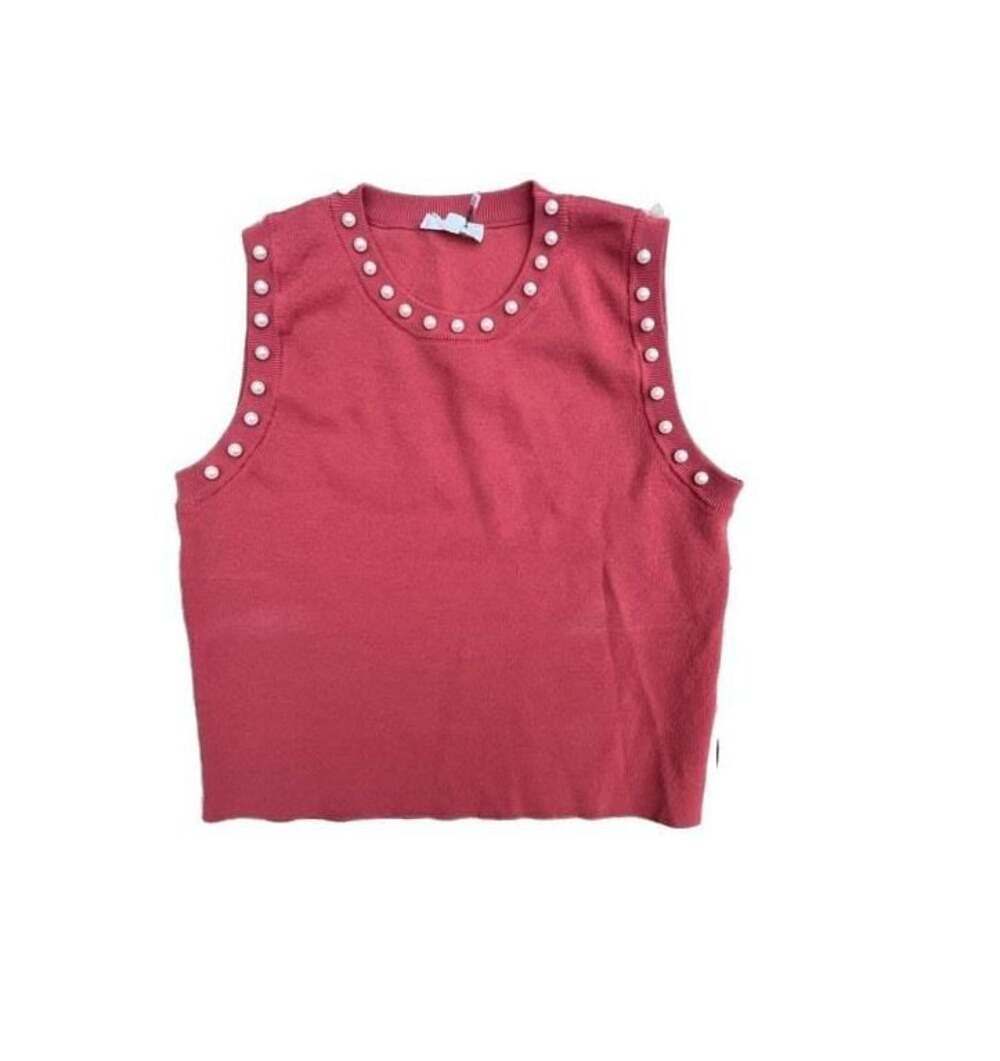 Entro Red Pearl Embellished Knit Tank Top Size M